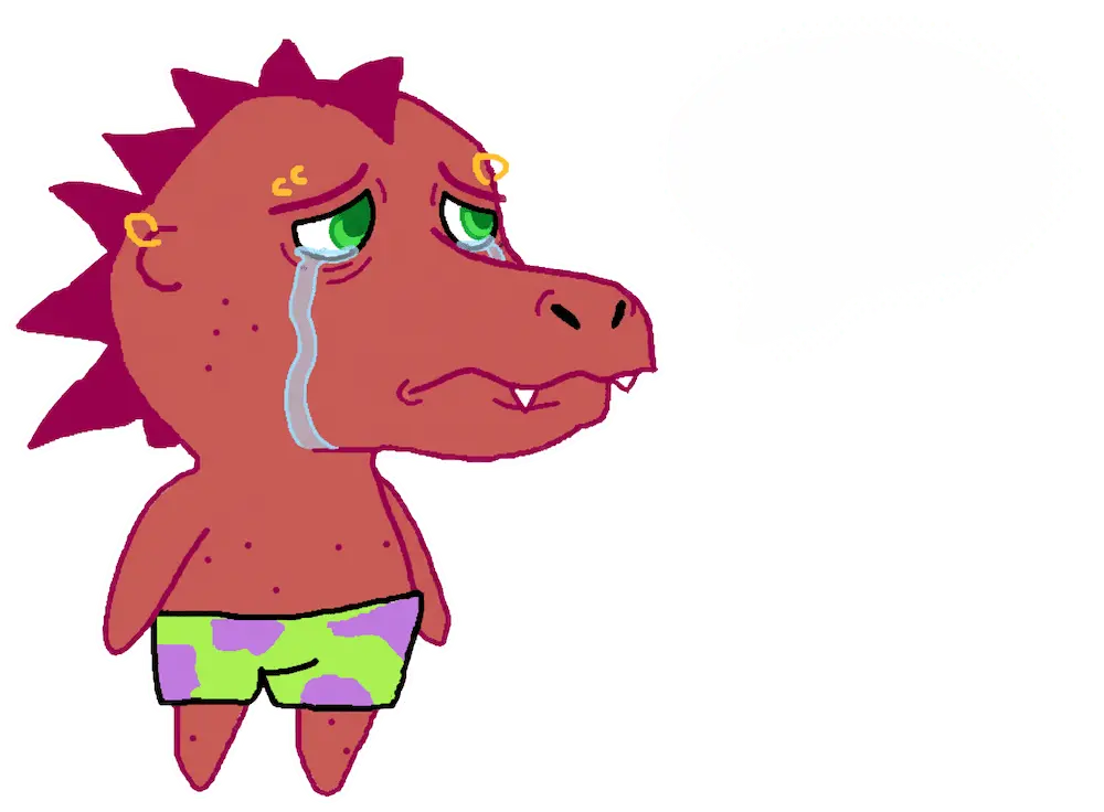 Sad dino with patrick star's pants